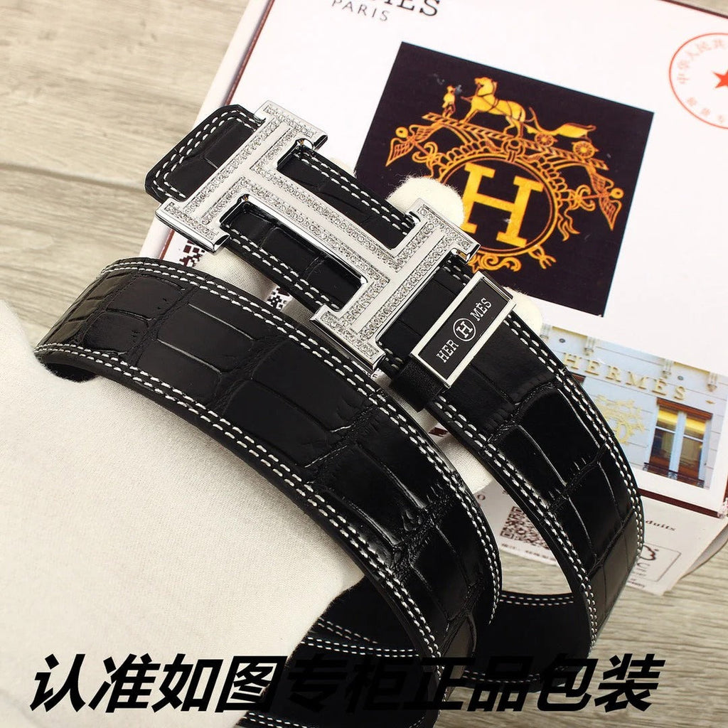HM Original Belt 38mm Black Crocodile Pattern Sliver Buckle 620265 | Hermès belt
