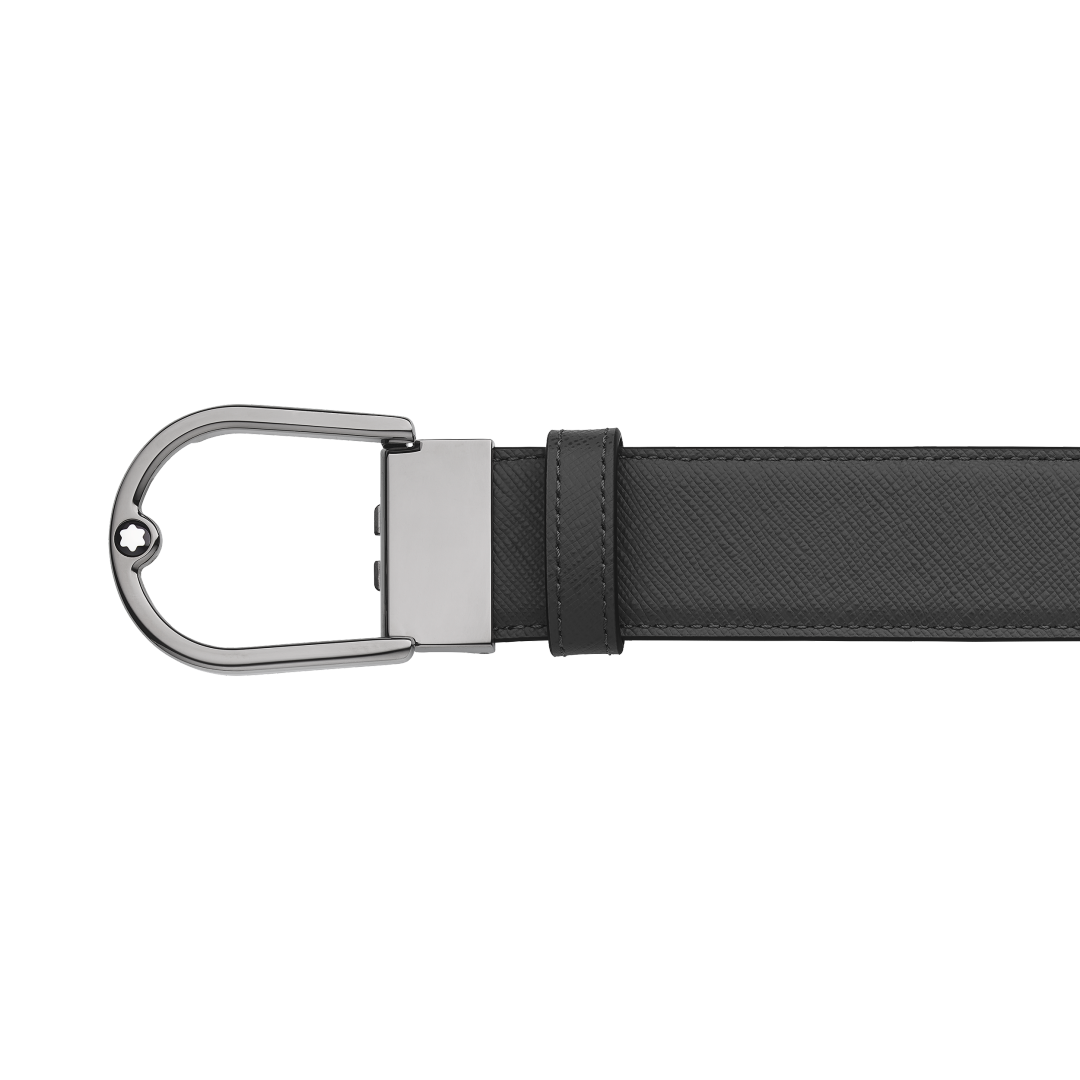 MONTBLANC HORSESHOE BUCKLE MASTIC/BLACK 35MM REVERSIBLE LEATHER BELT